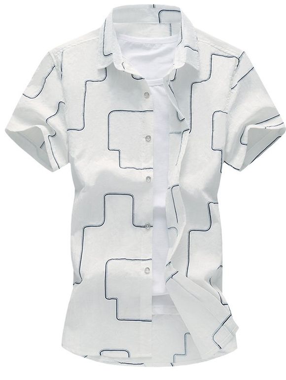 s 'Geometric Linellae Imprimer Turn-Down Collar manches courtes Plus Size Hommes  Shirt - Blanc 2XL