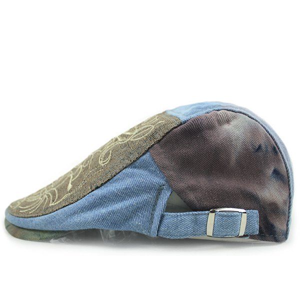 Fashion Embroidery Abstract Pattern Sun-Resistant Outdoor Denim Fabric Beret - LIGHT BLUE 