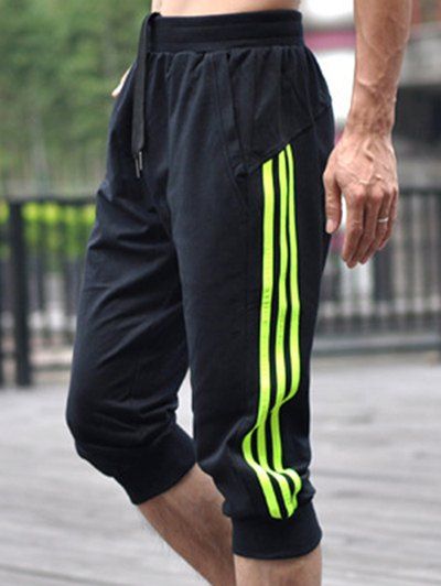 

Loose Fit Men's Lace Up Color Block Gym Cropped Pants, Black
