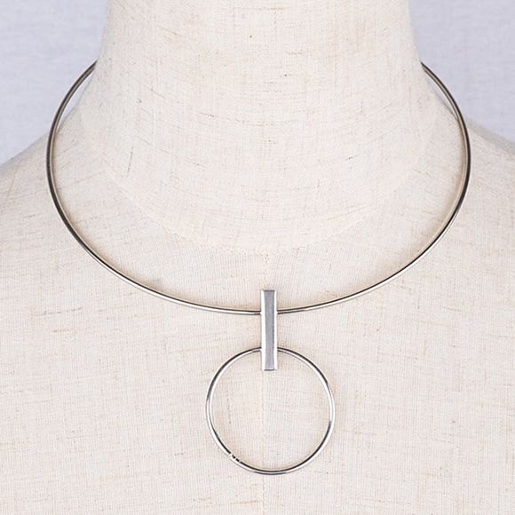 Collier avec pendentif simple solide Cercle Couleur géométrique pour les femmes - Argent 