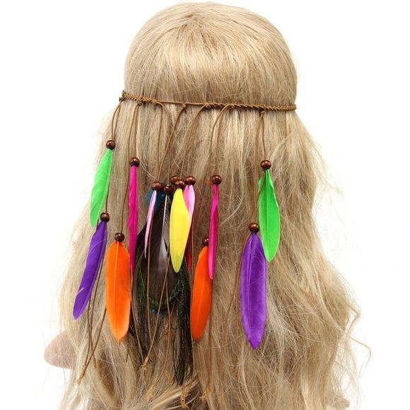 Chic American Indian Style Colorful Feathers Tassel Weaving Headband - coloré 