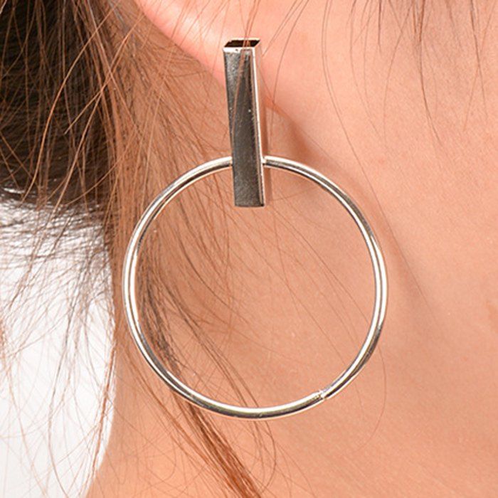 Pair of Geometric Circle Earrings - SILVER 