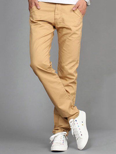 Casual Straight Legs Solid Color Plus Size Men's Pants - Kaki 30