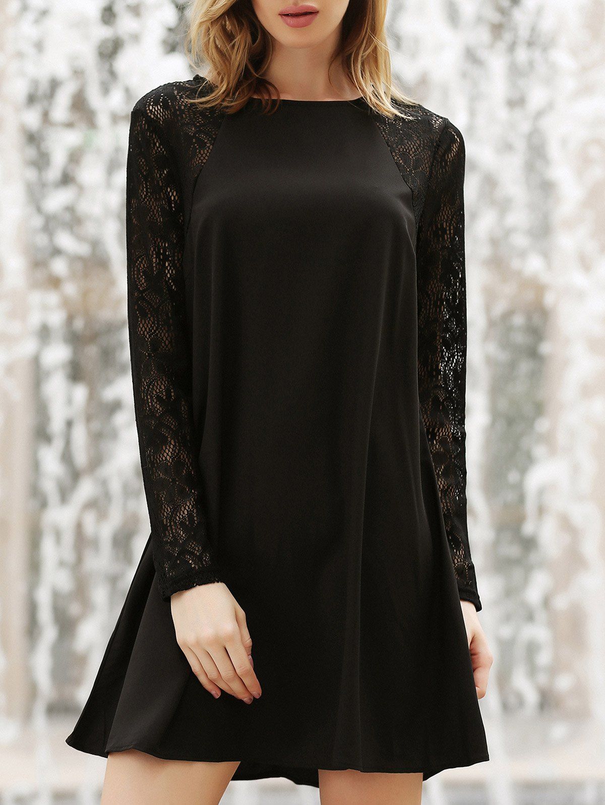 [41 OFF] 2021 Scoop Collar Color Matching Lace Chiffon Splicing Long