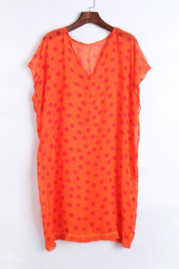 Stylish V Neck Half Sleeve Polka Dot Print Women's Cover Up - Orange ONE SIZE(FIT SIZE XS TO M)