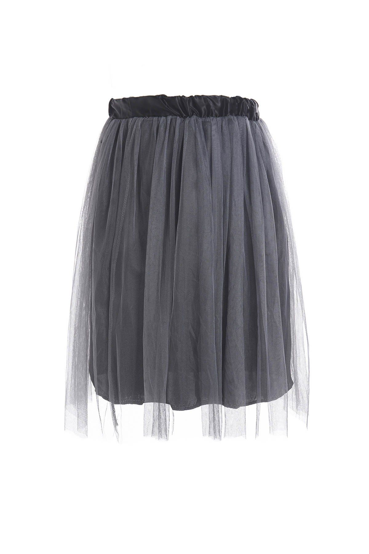 

Ladylike Mesh Spliced Elastic Waist Skirt For Women, Black grey