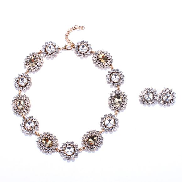 A Suit of Graceful Rhinestone Blossom Necklace and Earrings For Women - Champagne 