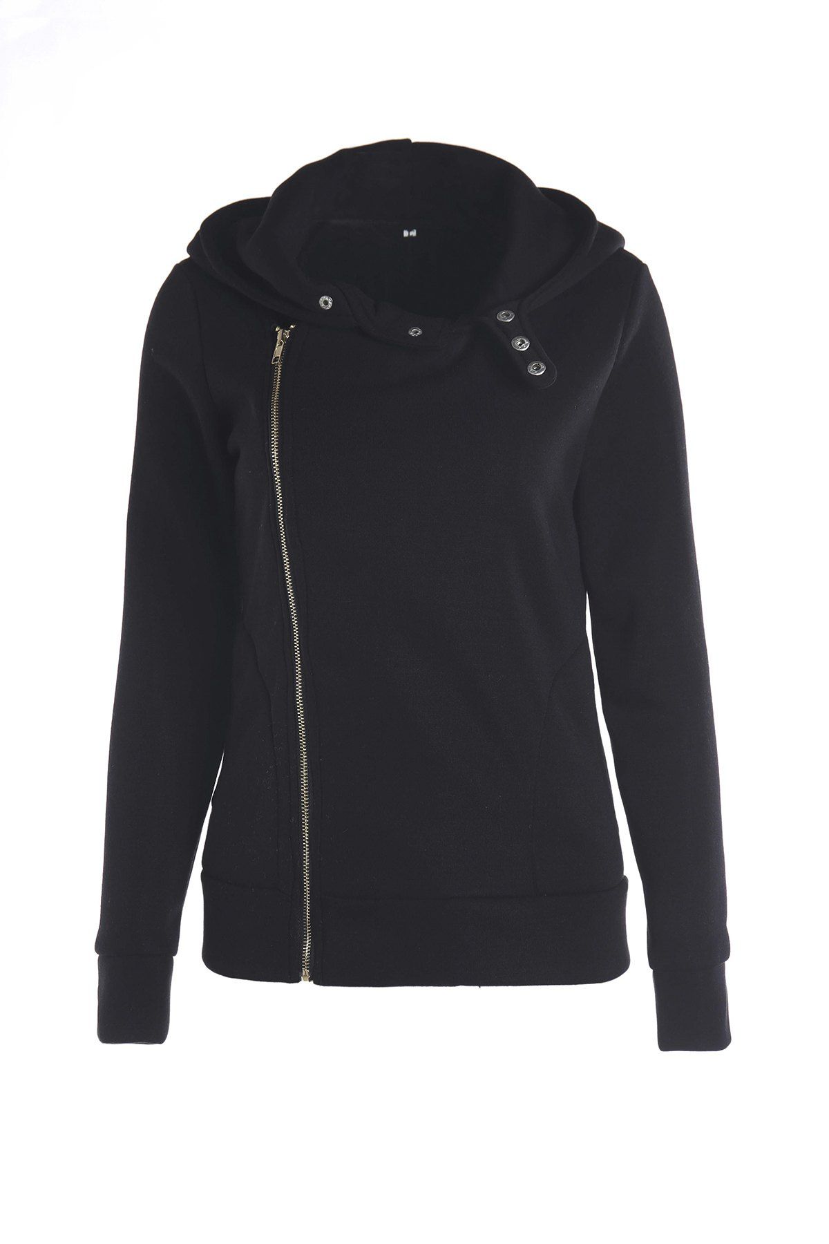 

Stylish Women's Solid Color Long Sleeve Hoodie, Black