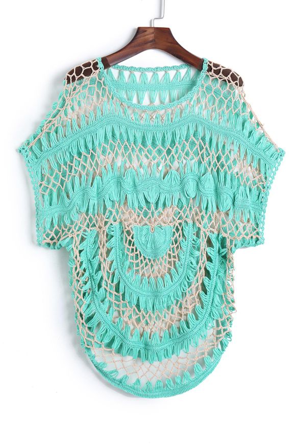 Short Sleeve Crochet Cover Up - Vert ONE SIZE(FIT SIZE XS TO M)