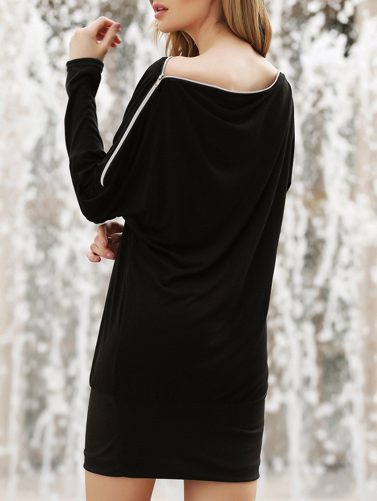 

Long Zipper Embellished Long Sleeve T-Shirt, Black