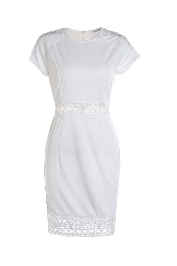 Couper Sexy col rond manches courtes Out massif robe de couleur femme - Blanc L