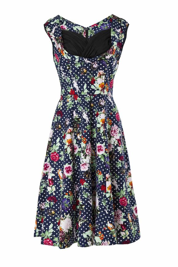 Vintage Sweetheart Neck Sleeveless Ball Gown Flower Pattern Women's Dress - Noir S