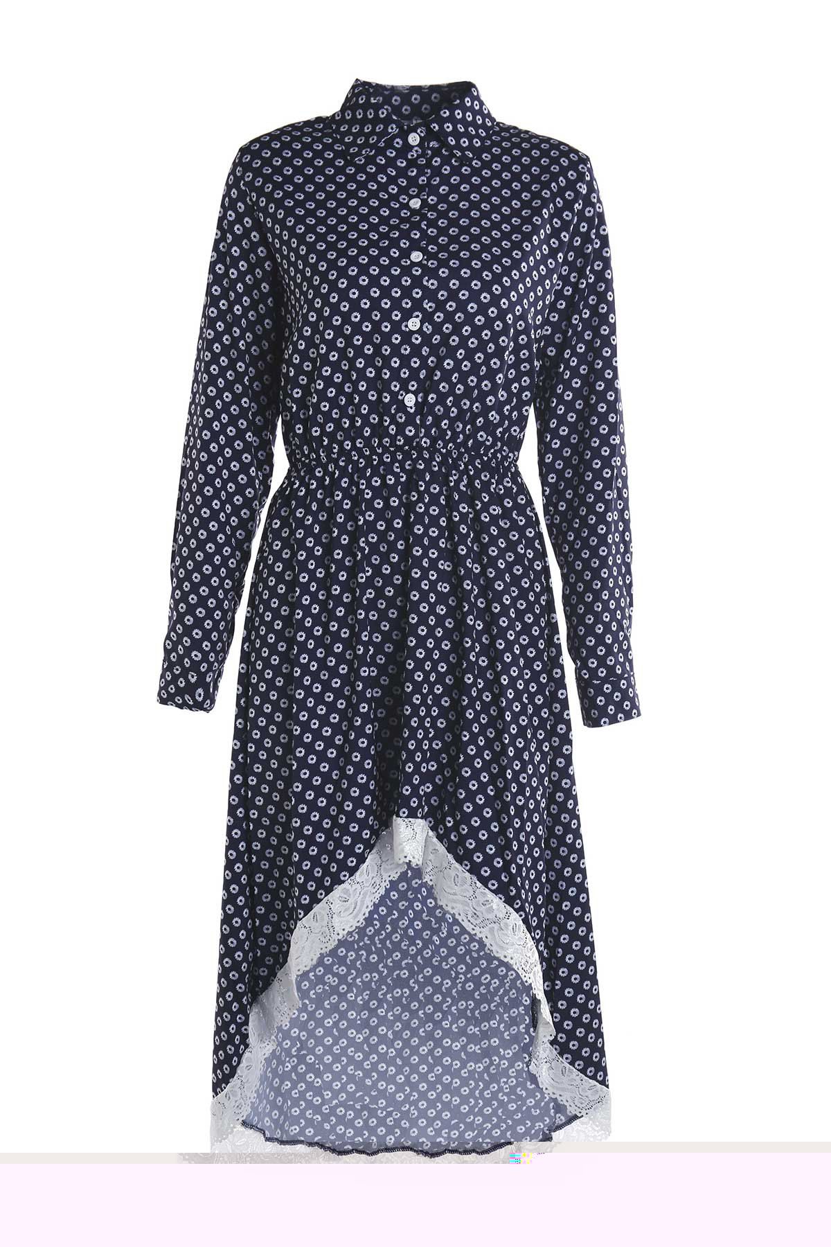 Long Sleeve Asymmetrical Polka Dot Dress - PURPLISH BLUE XL