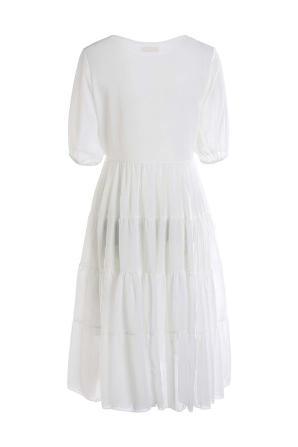 Stylish Scoop Neck Short Sleeve White Women's Maxi Dress - Blanc L