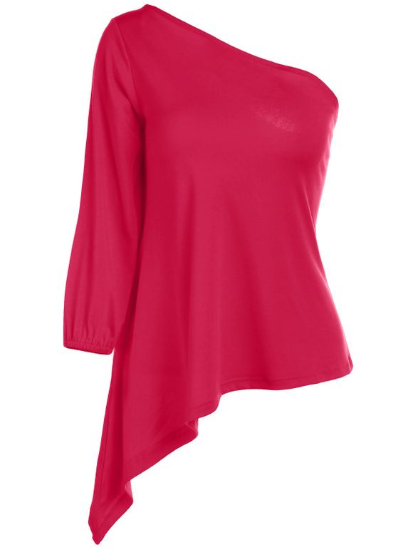 Une épaule 3/4 Rouge T-shirt à manches Sexy Women - Rouge S