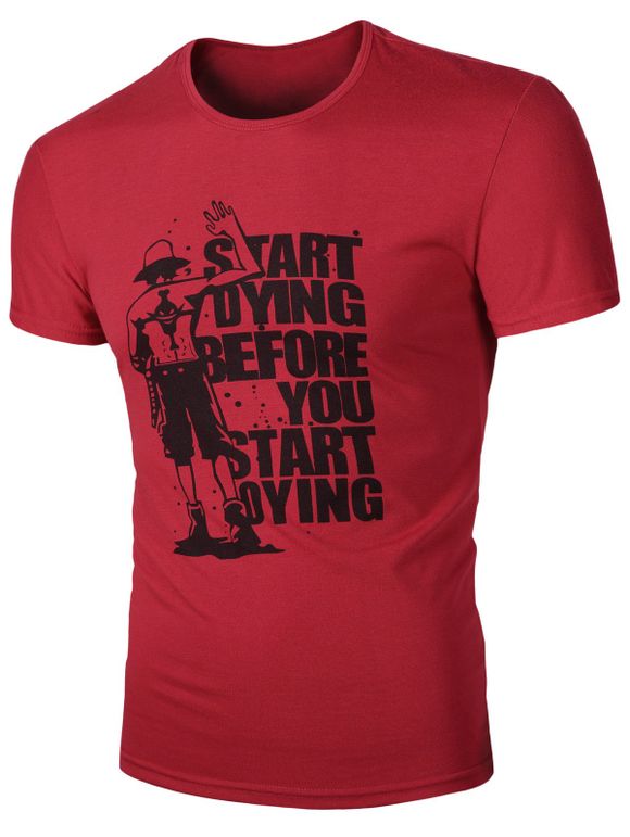 Col rond Lettres T-shirt imprimé Men 's  manches courtes - Rouge vineux XL