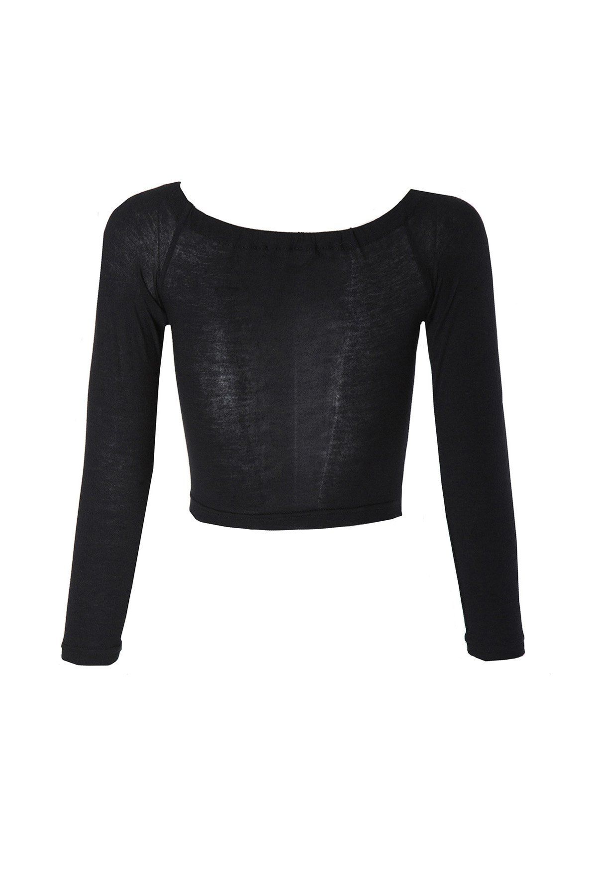 

Sexy Style Slash Neck Solid Color Long Sleeve Crop Top For Women, Black