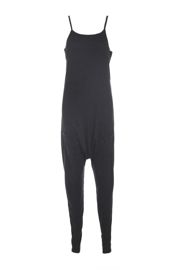 Nouveauté coupe-bas Solide Couleur Pocket Conception Cami Jumpsuit pour les femmes - Gris XL