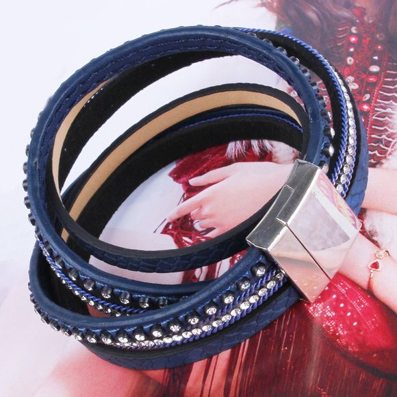 Bracelet en Simili Cuir avec Strass - Bleu 