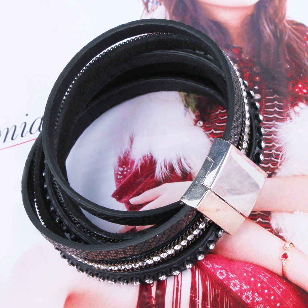 Faux Leather Alloy Bracelet - BLACK 