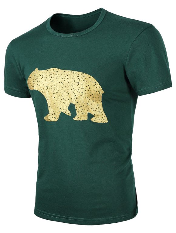 Men 's  col rond imprimé animal manches courtes T-shirt - vert foncé 3XL