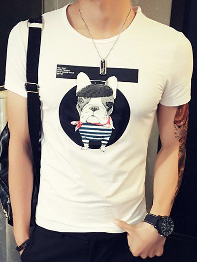 Modish col rond Puppy imprimé à manches courtes T-shirt pour les hommes - Blanc 2XL