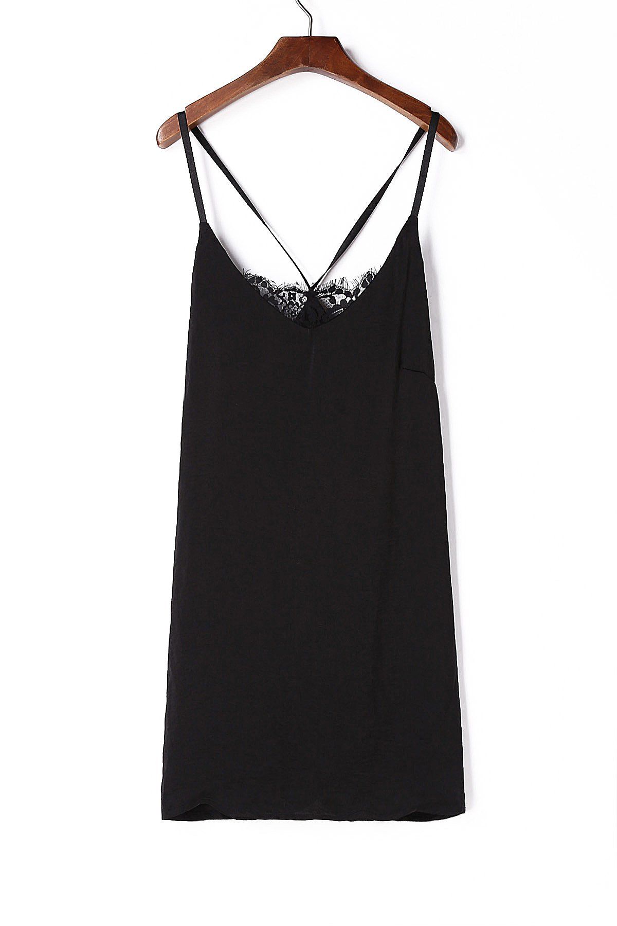 

Charming Women's Spaghetti Strap Black Laced Dress