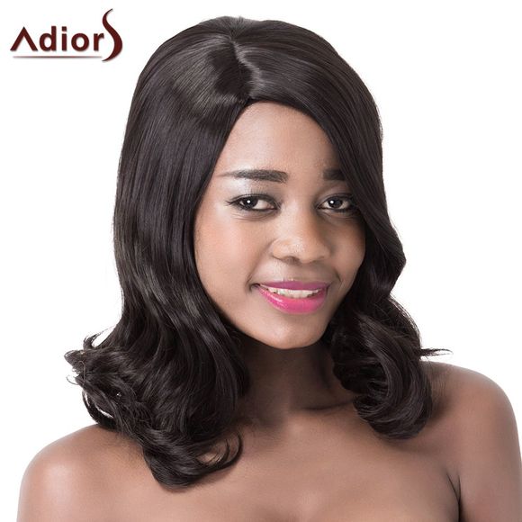 Adiors Perruque de Cheveux Attirante Longue Bouclée à Fibre Résistante à la Chaleur pour Femmes - Noir Marron 