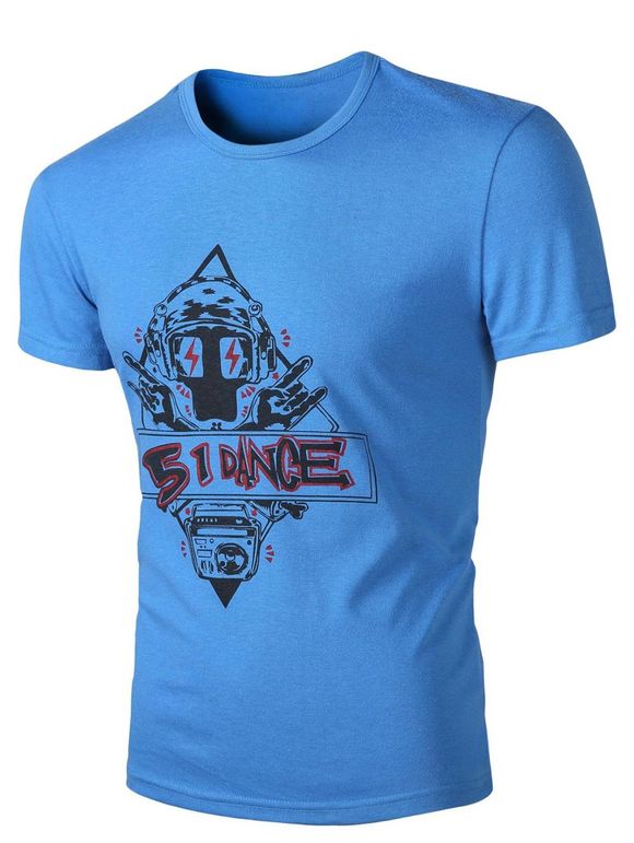 Col rond imprimé abstrait T-Shirt Men 's  manches courtes - Bleu 3XL