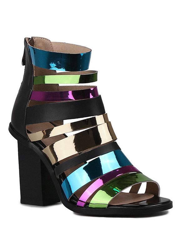 Sangles Colorful élégant et Chunky talon design sandales pour femmes - Noir 37