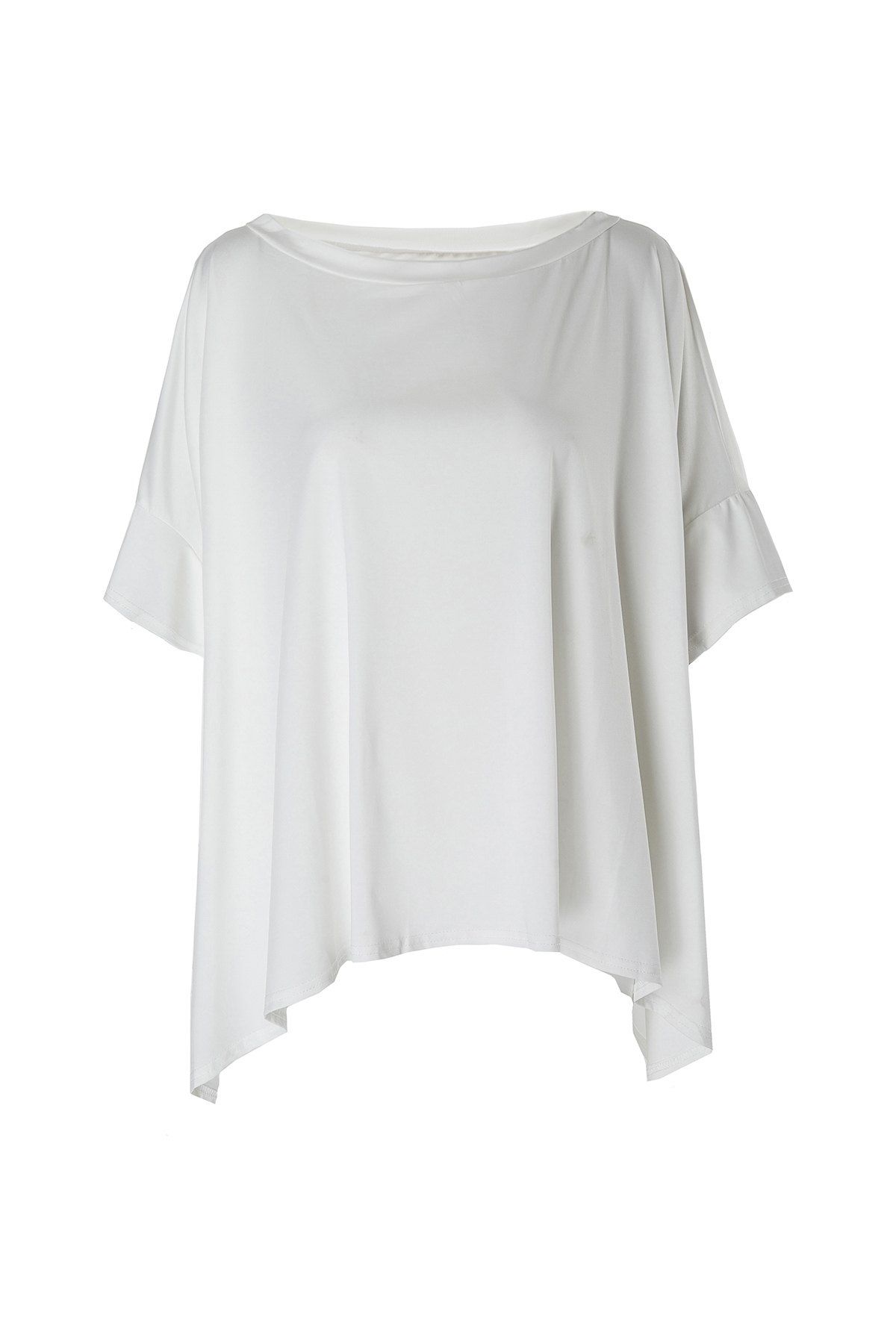 

Fashionable One Shoulder Solid Color 3/4 Sleeve T-Shirt For Women, White