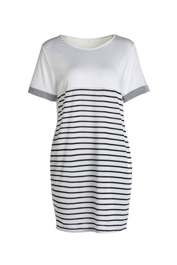 Casual manches courtes Col rond Color Block Striped femmes s 'Dress - Blanc Naturel XL