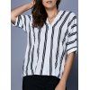 V Neck Button Up Striped Blouse - Blanc et Noir XL