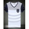 T-shirt rayé Splicing Pocket Agrémentée V-cou à manches courtes  's - Blanc 3XL