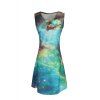 Trendy Women's Scoop Neck Sleeveless Green Galaxy Printed Dress - Vert ONE SIZE(FIT SIZE XS TO M)
