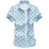 s 'Geometric Plaid Imprimer Turn-Down Collar manches courtes Plus Size Hommes  Shirt - Bleu clair 3XL