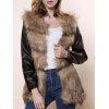 Manteau élégant col à manches longues PU Spliced ​​fausse fourrure femmes - Brun 2XL