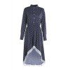Long Sleeve Asymmetrical Polka Dot Dress - PURPLISH BLUE XL