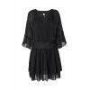 Stylish V-Neck Flare Sleeve Layered Elastic Waist Plus Size Women's Chiffon Dress - Noir 2XL