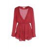 Fashionable V-Neck Solid Color Flounce Long Sleeve Playsuit For Women - RED L
