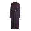 Robe Trapèze Vintage à Col Rabattu à Manches Longues Pour Femme - Pourpre L