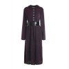 Robe Trapèze Vintage à Col Rabattu à Manches Longues Pour Femme - Pourpre XL