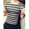 Color Block Striped Print Round Neck Short Sleeve Men's T-Shirt - Noir 2XL