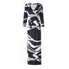 Stylish Plunging Neck 3/4 Sleeve Black and White Women's Maxi Dress - Blanc et Noir S