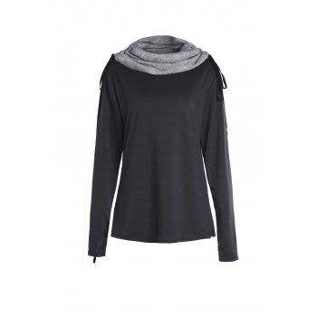 

Chic Long Sleeve Turtle Neck Spliced Women's Sweatshirt, Black