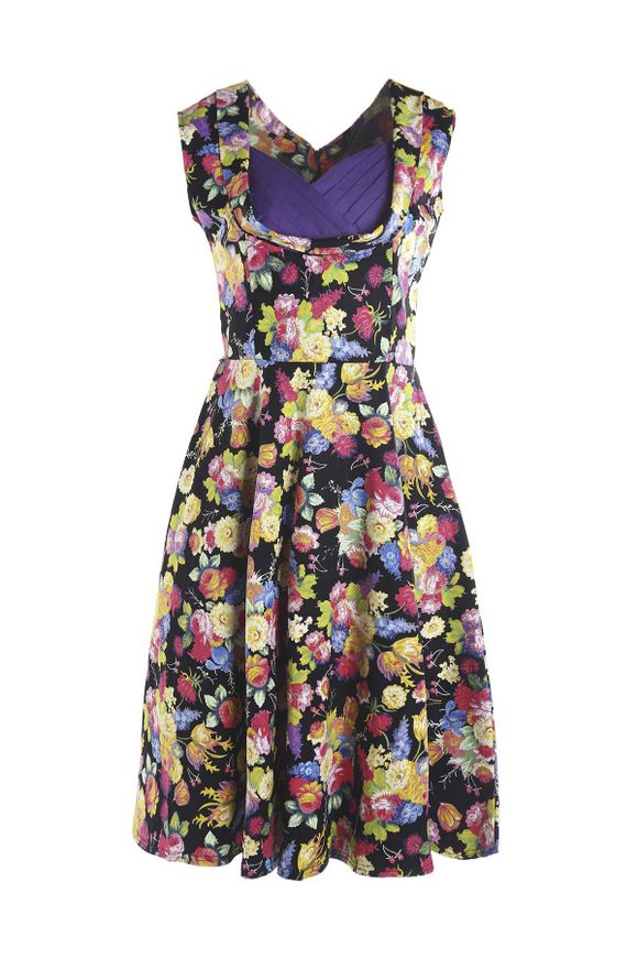 Robe de style doux sans manches décolleté en cœur imprimé floral Femmes - multicolore L