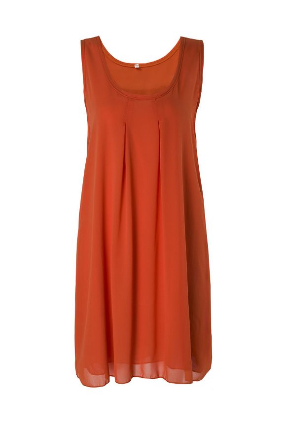 Casual Round Neck Sleeveless Solid Color Women's Sundress - Orange S
