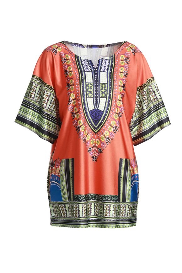 Style Ethnique 1/2 manches coloré Robe imprimée en vrac pour les femmes - Orange L