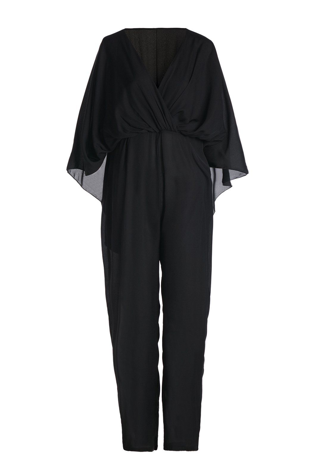 

Concise Solid Color High Waist Batwing Sleeve Chiffon Jumpsuit For Women, Black