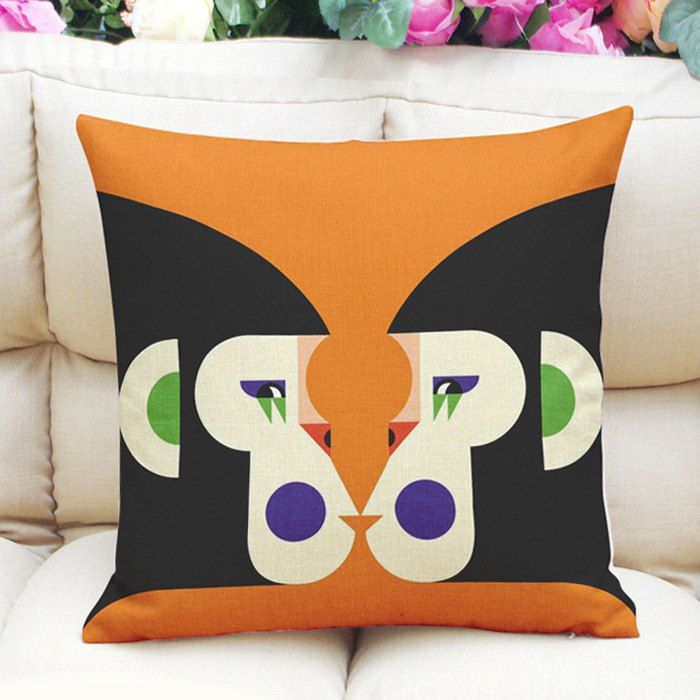 

Stylish Geometric Monkey Pattern Square Shape Flax Pillow Case (Without Pillow Inner), Orange
